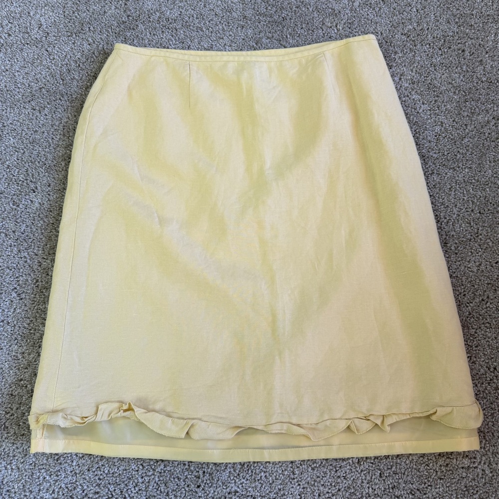 Le Suit Skirt Womens 14 Yellow Solid Pencil Knee Length Ruffle Lined Workwear
